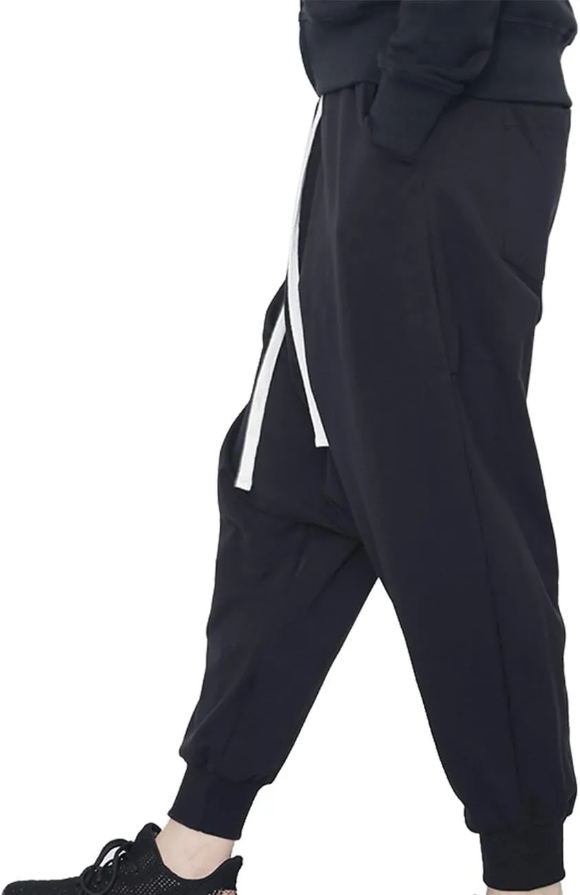 Panegy Men's Hip-hop Pants Casual Jogging Harem Pants Drop Crotch Loose Baggy Black