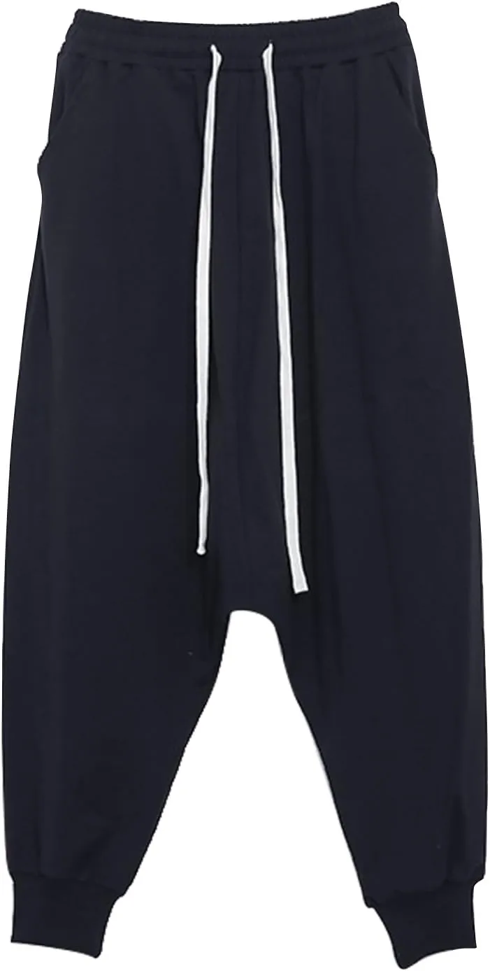 Panegy Men's Hip-hop Pants Casual Jogging Harem Pants Drop Crotch Loose Baggy Black
