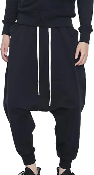Panegy Men's Hip-hop Pants Casual Jogging Harem Pants Drop Crotch Loose Baggy Black