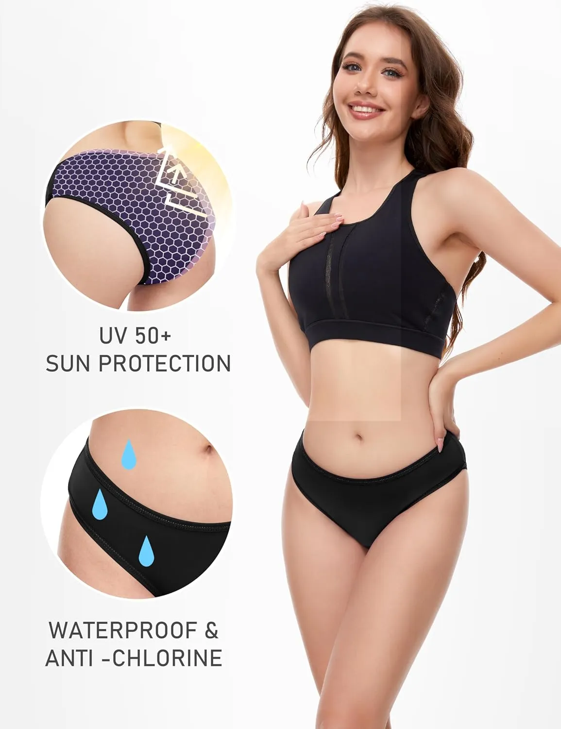 Period Swimwear Leakproof Swim Bikini Bottom Menstrual Swimsuit Waterproof UPF 50  Bathing Suit for Teens Girl Women