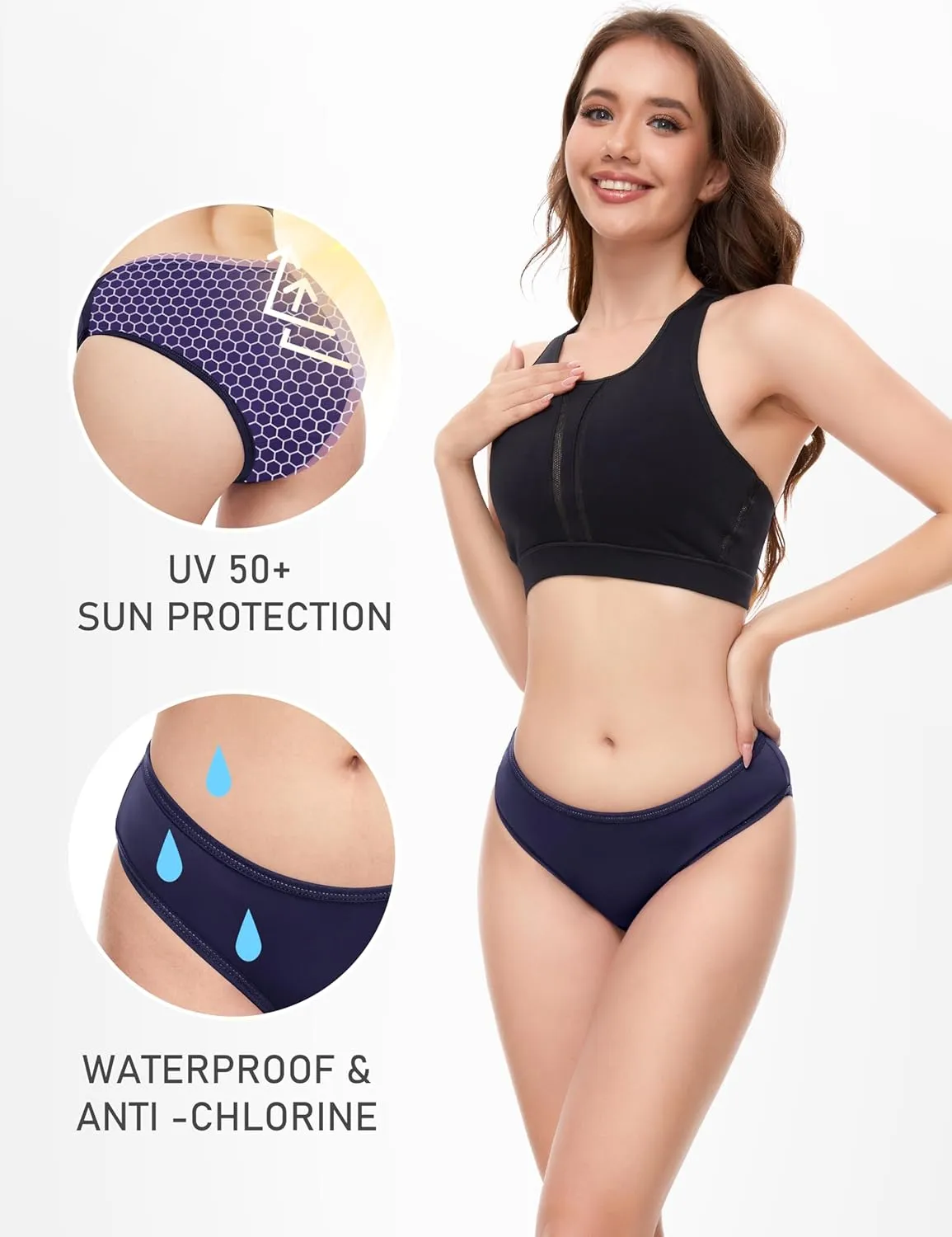 Period Swimwear Leakproof Swim Bikini Bottom Menstrual Swimsuit Waterproof UPF 50  Bathing Suit for Teens Girl Women