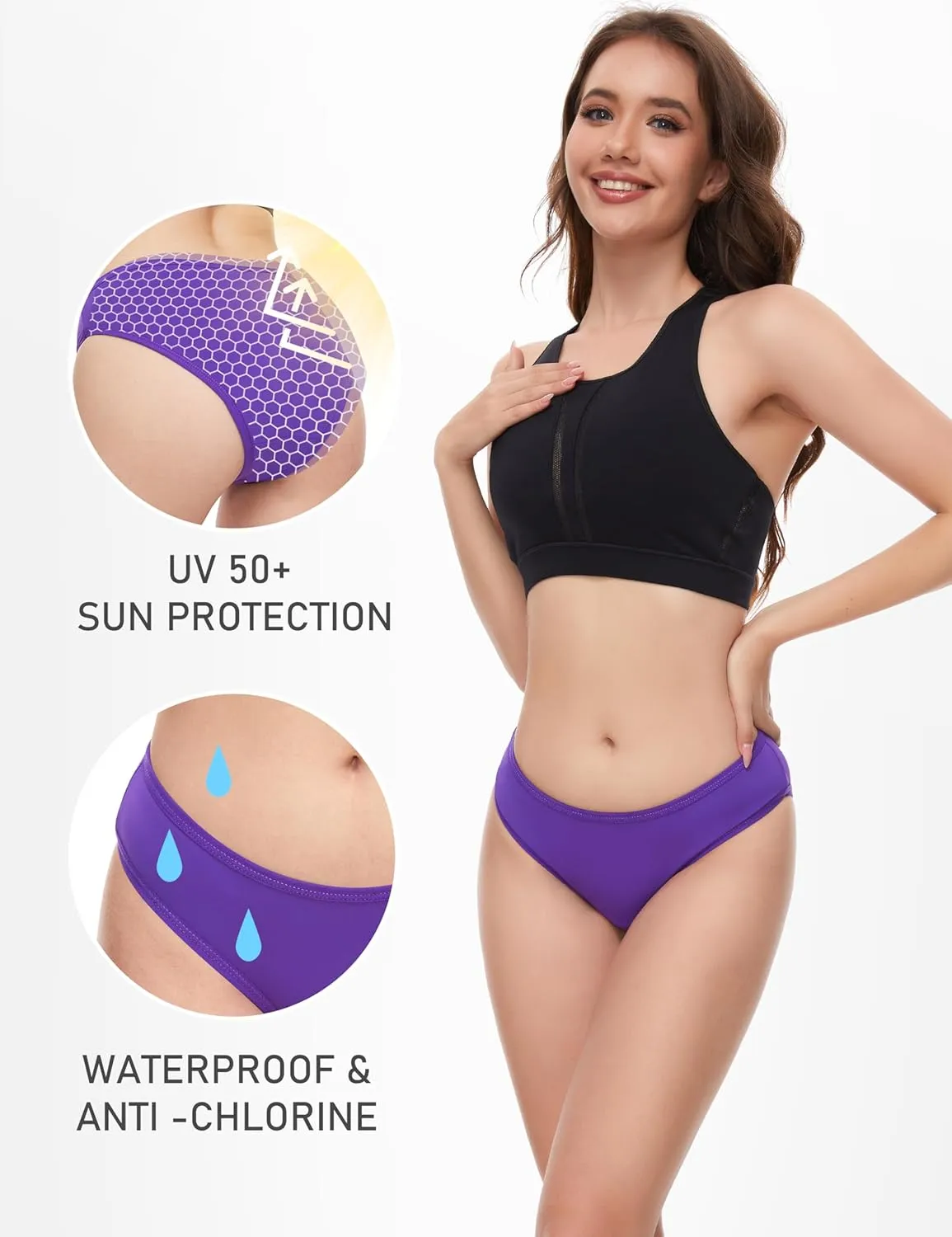 Period Swimwear Leakproof Swim Bikini Bottom Menstrual Swimsuit Waterproof UPF 50  Bathing Suit for Teens Girl Women