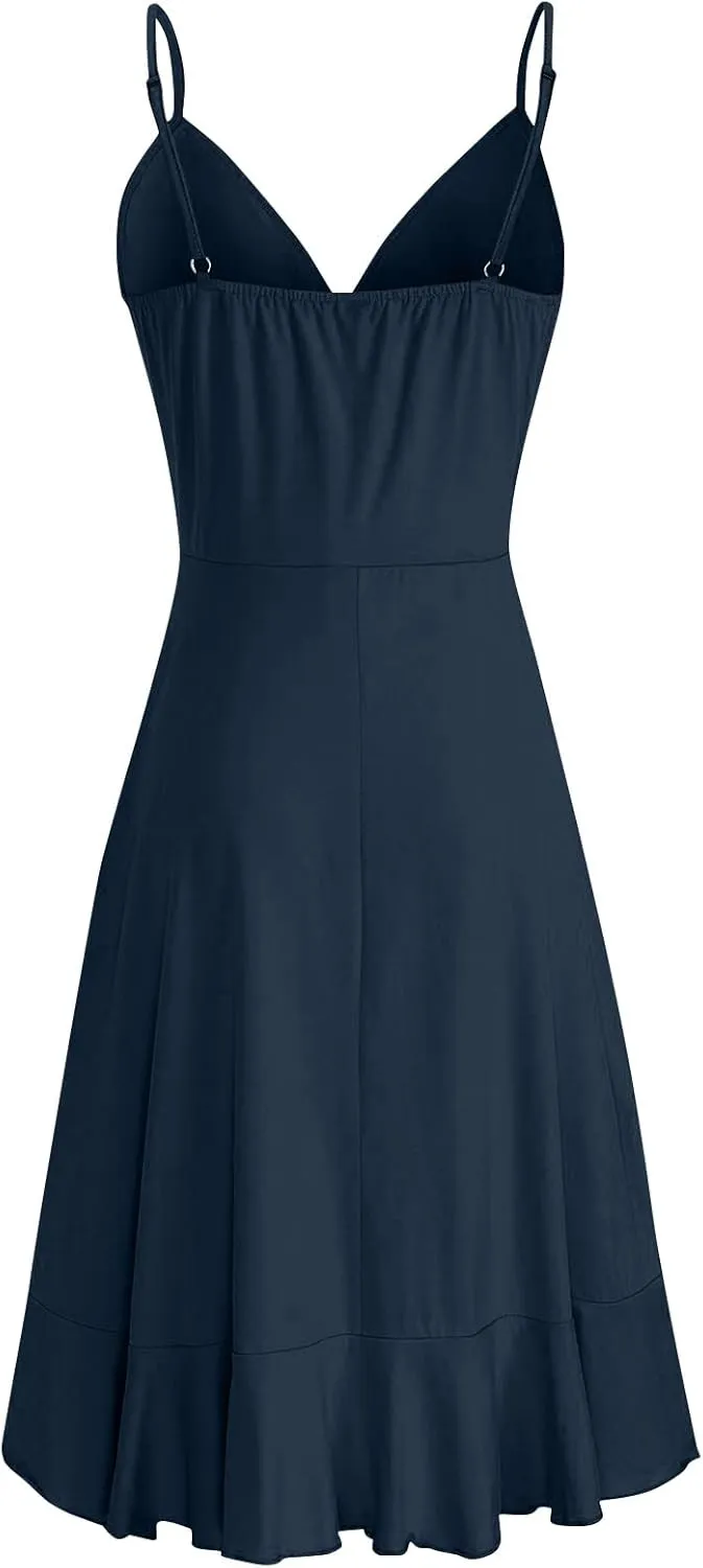 PETYCZEN Mini Dresses for Women Summer Sexy V Neck Sleeveless Wrap Slip Dress Casual Spaghetti Strap Ruffle Dress Sundresses