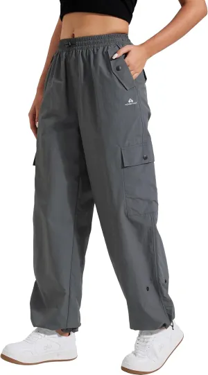 Pioneer Camp Womens Parachute Cargo Pants with Pockets Baggy High Waisted Quick Dry Hiking Pants Lightweight Wide Leg