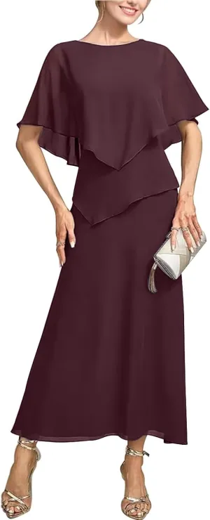 Pleated Lace Appliques Mother of The Bride Dress for Wedding Ruffles Crew Neck Formal Evening Gowns