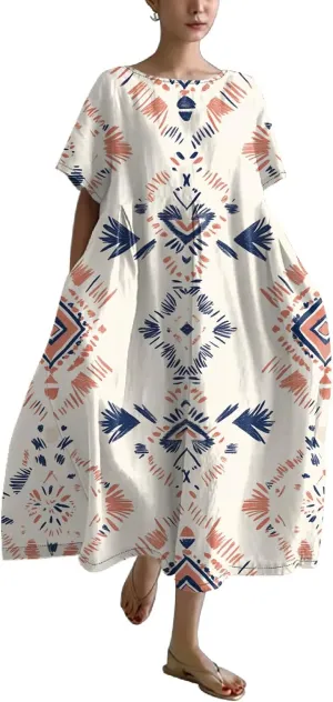 Plus Size Floral Maxi Dress for Women Summer Casual Short Sleeve Boho Dress Cotton Beach Sundresses with Pockets