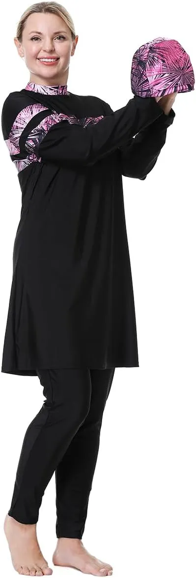 Plus Size Muslim Swimsuits for Women Rash Guard Swimwear Top Pants with Hijab/Cap