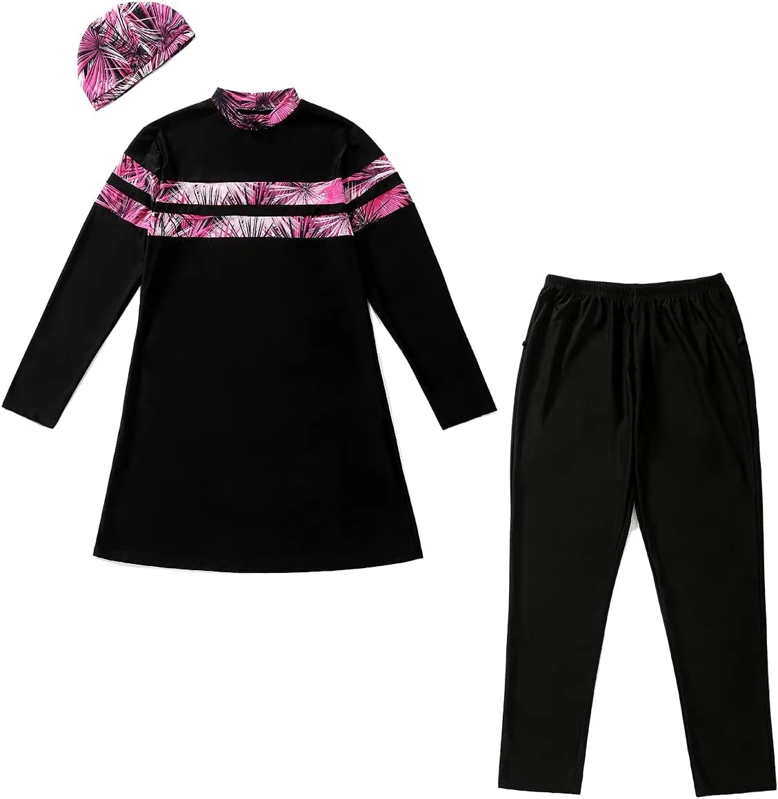 Plus Size Muslim Swimsuits for Women Rash Guard Swimwear Top Pants with Hijab/Cap
