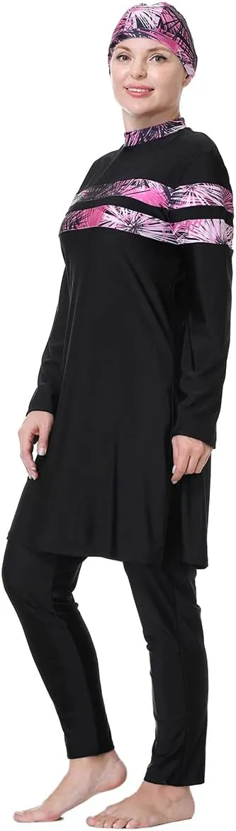 Plus Size Muslim Swimsuits for Women Rash Guard Swimwear Top Pants with Hijab/Cap
