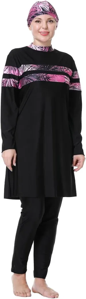 Plus Size Muslim Swimsuits for Women Rash Guard Swimwear Top Pants with Hijab/Cap