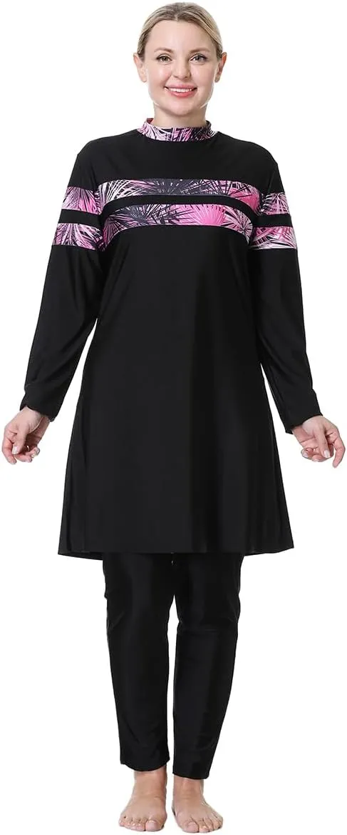 Plus Size Muslim Swimsuits for Women Rash Guard Swimwear Top Pants with Hijab/Cap
