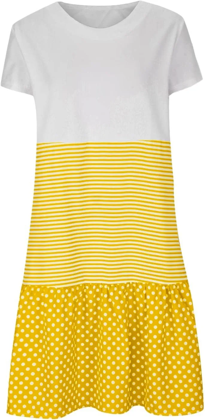 Plus Size Summer Dresses for Women 2024 Tiered Color Block Stripe Shift Dress Swing Casual Flowy Midi Sundresses