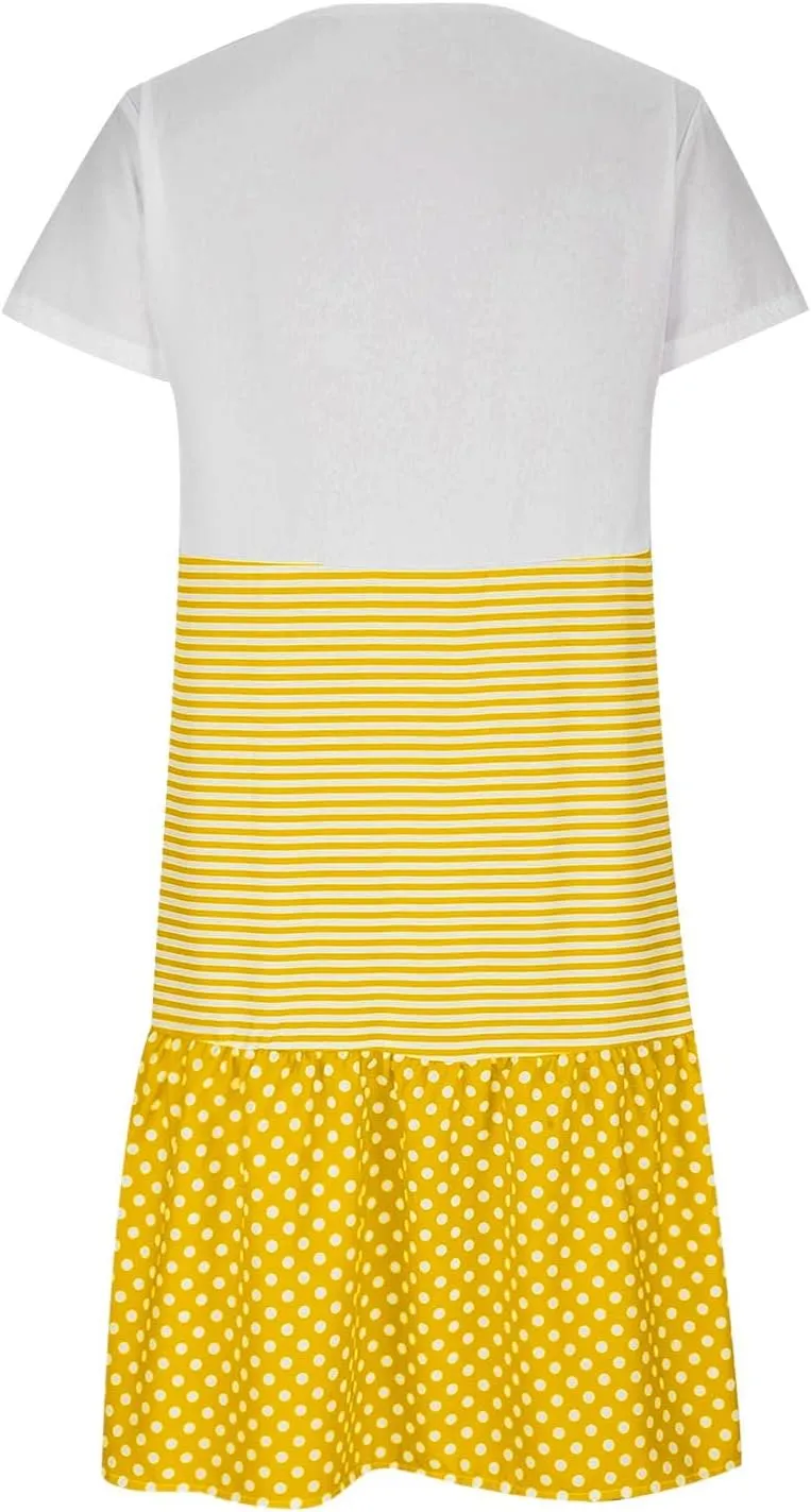 Plus Size Summer Dresses for Women 2024 Tiered Color Block Stripe Shift Dress Swing Casual Flowy Midi Sundresses