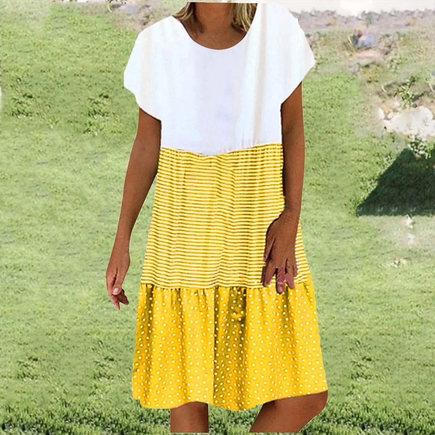 Plus Size Summer Dresses for Women 2024 Tiered Color Block Stripe Shift Dress Swing Casual Flowy Midi Sundresses