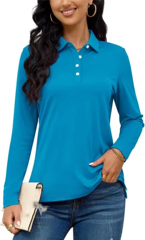 Quick Dry Summer Golf Polo Shirts Womens Long Sleeve Button Down Polo Shirts Hiking Trainning Tshirts