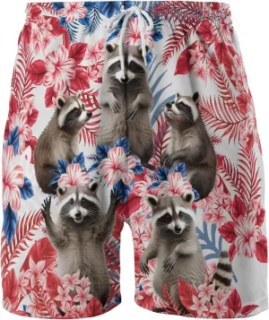 Raccoon Men's Quick Dry - Animal Lover Hawaiian Shorts for Men - Beach Shorts Swim Trunks Set 5 (TND-LN-1)