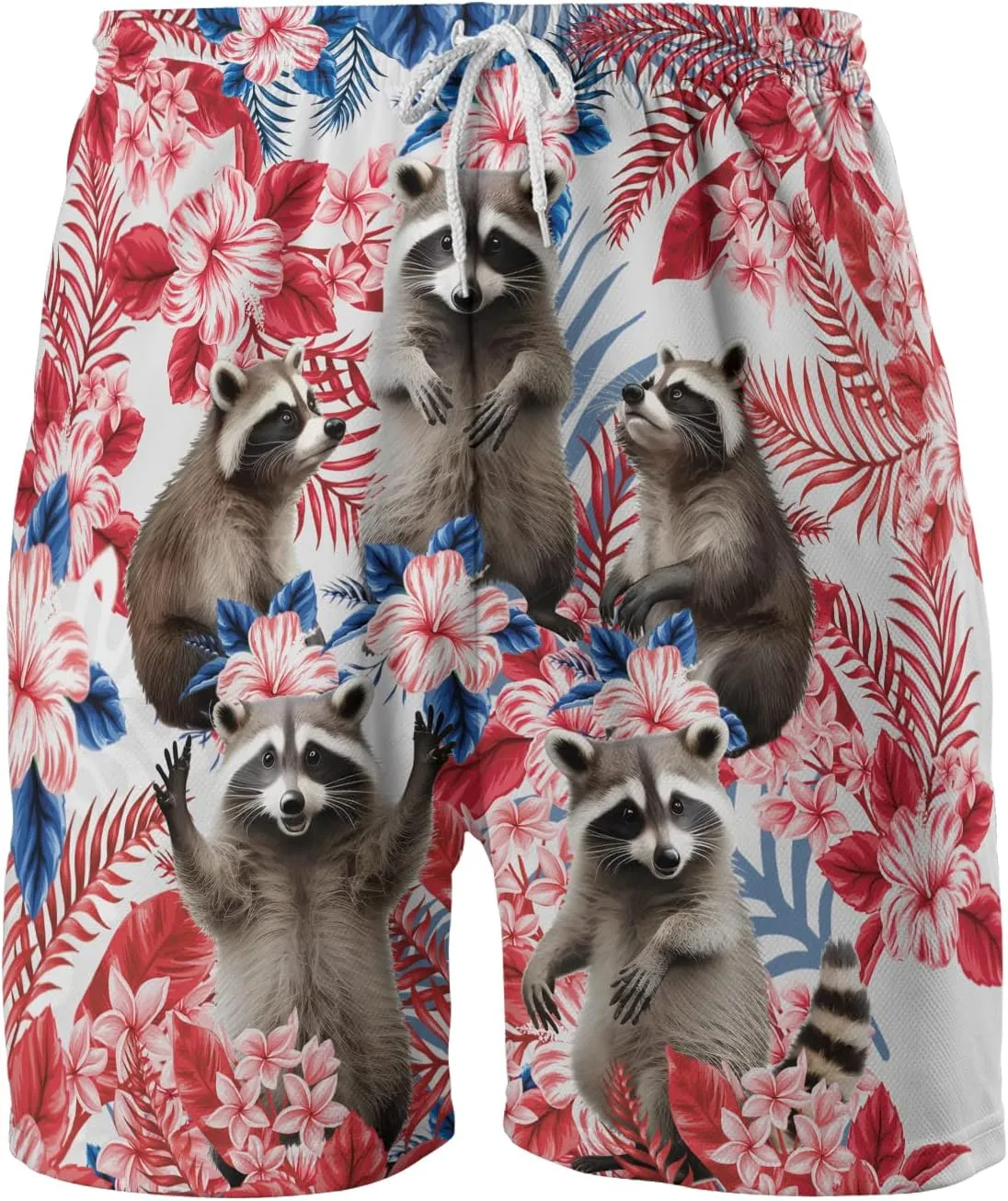 Raccoon Men's Quick Dry - Animal Lover Hawaiian Shorts for Men - Beach Shorts Swim Trunks Set 5 (TND-LN-1)