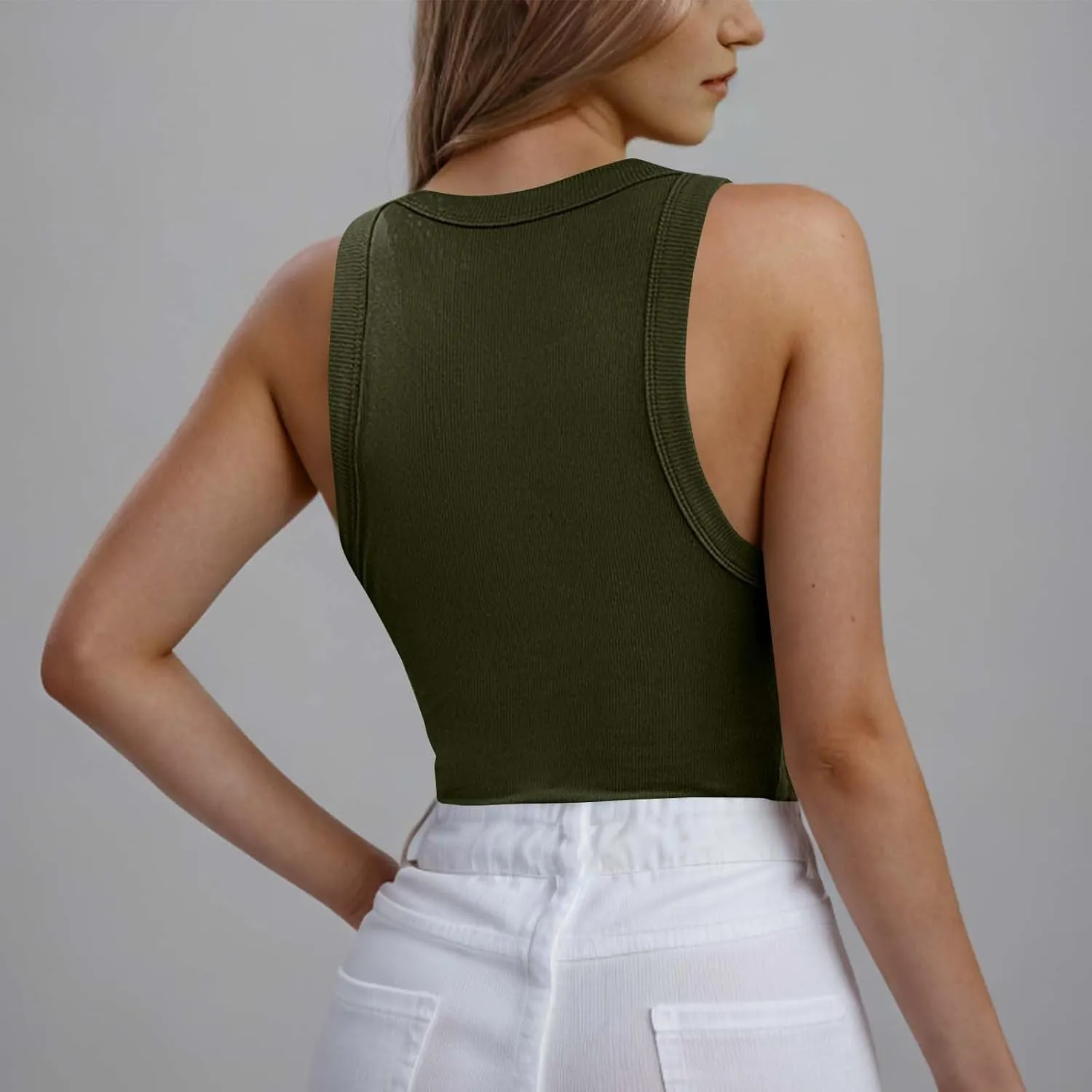Racerback Tank Tops for Women Built in Bra Summer Casual Shirts Gym Yoga Workout Sports Bras Ribbed Padded Camisole