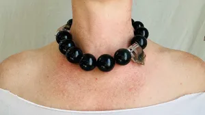 Rainbow Obsidian and Garden Quartz Necklace. Handmade Designer Beaded Necklace.
