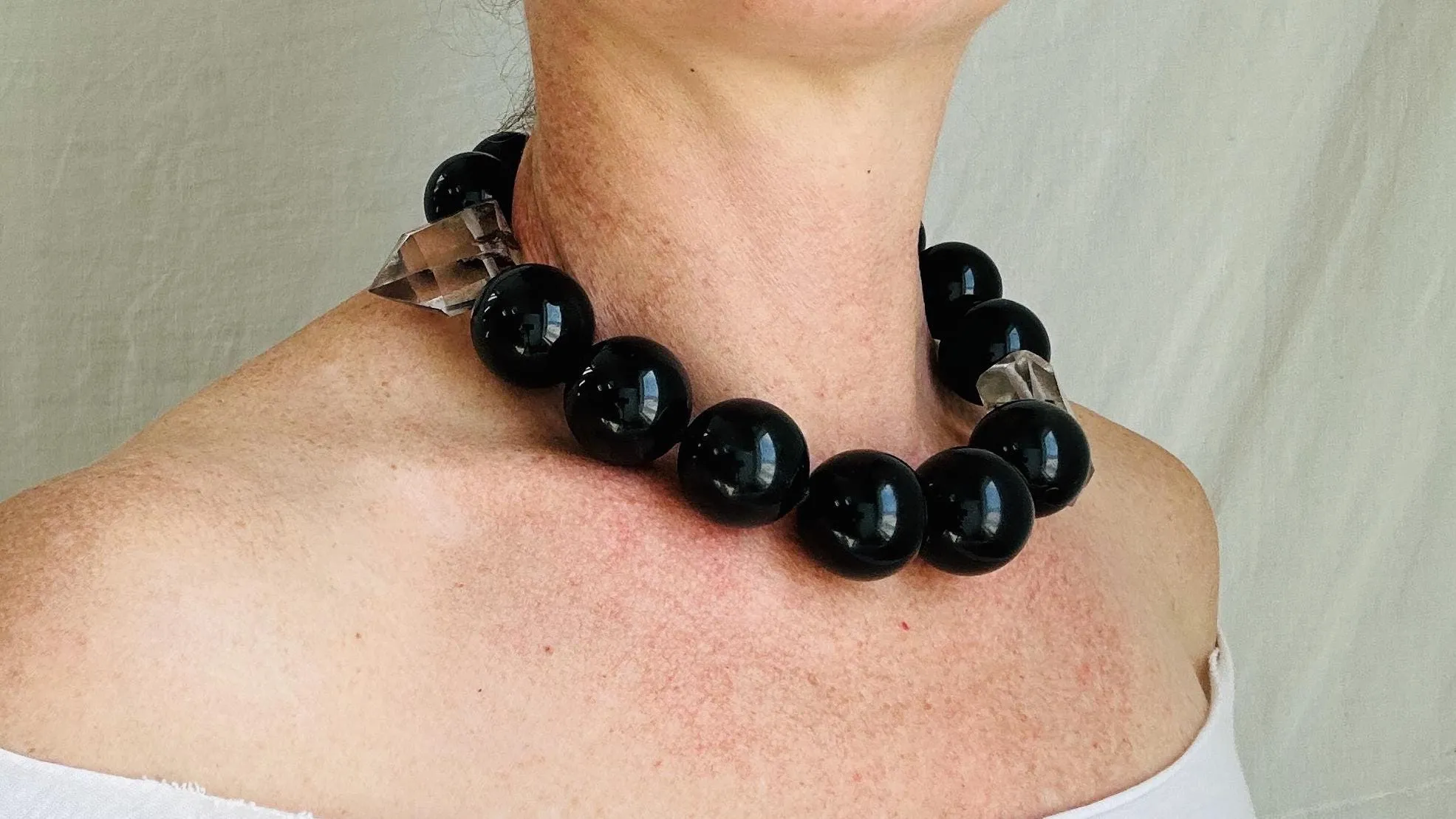 Rainbow Obsidian and Garden Quartz Necklace. Handmade Designer Beaded Necklace.
