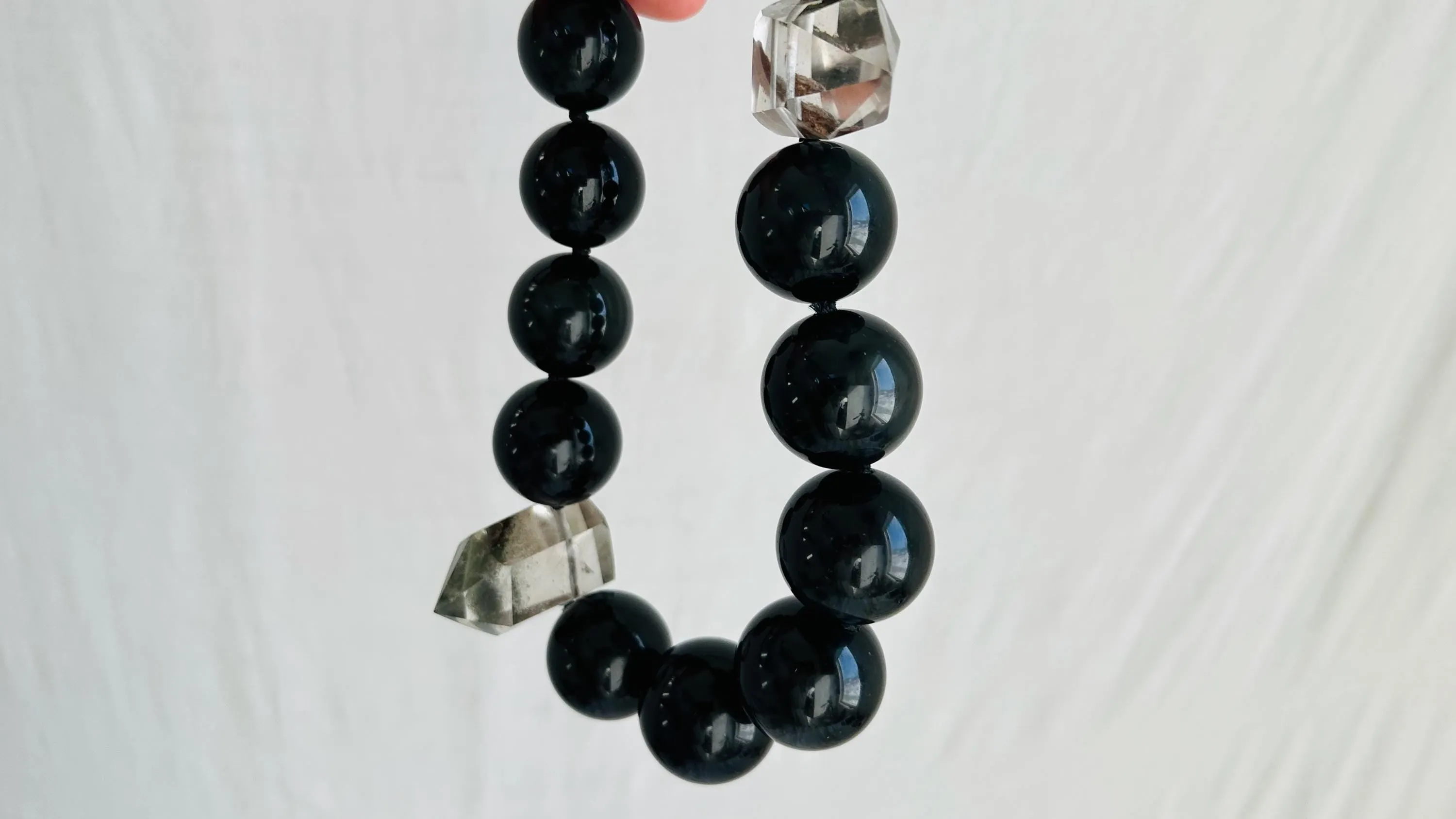 Rainbow Obsidian and Garden Quartz Necklace. Handmade Designer Beaded Necklace.