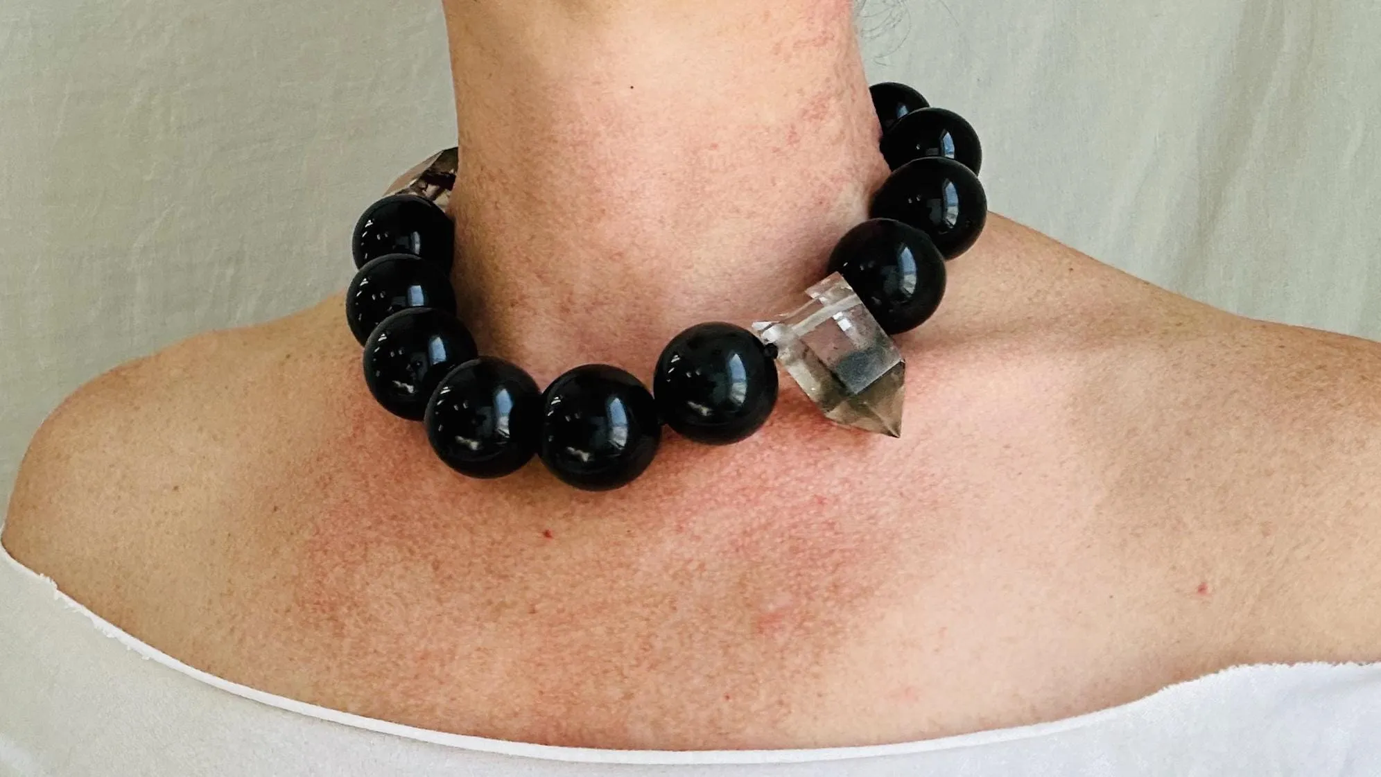 Rainbow Obsidian and Garden Quartz Necklace. Handmade Designer Beaded Necklace.
