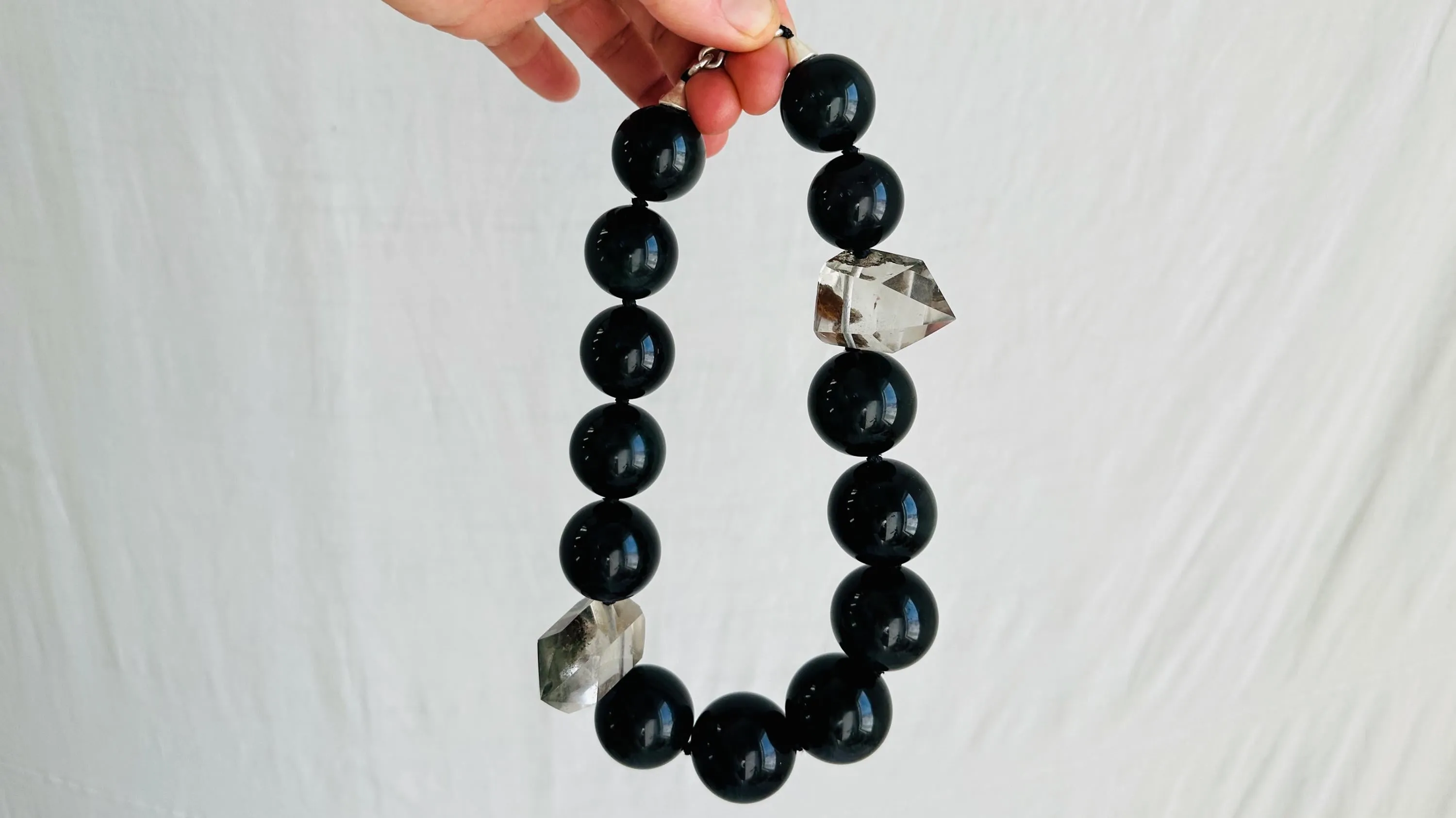Rainbow Obsidian and Garden Quartz Necklace. Handmade Designer Beaded Necklace.