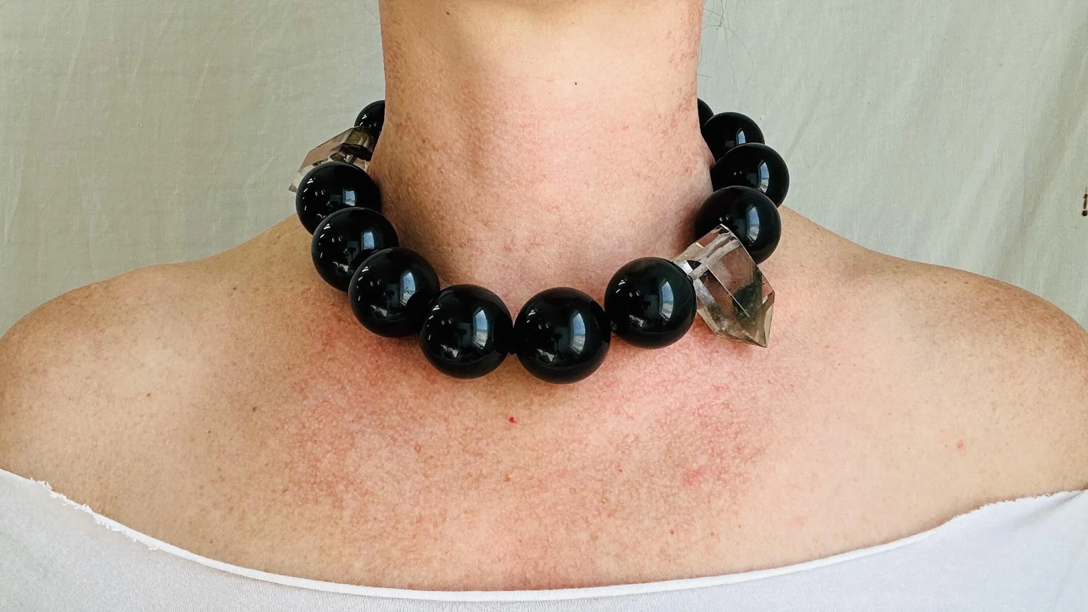 Rainbow Obsidian and Garden Quartz Necklace. Handmade Designer Beaded Necklace.