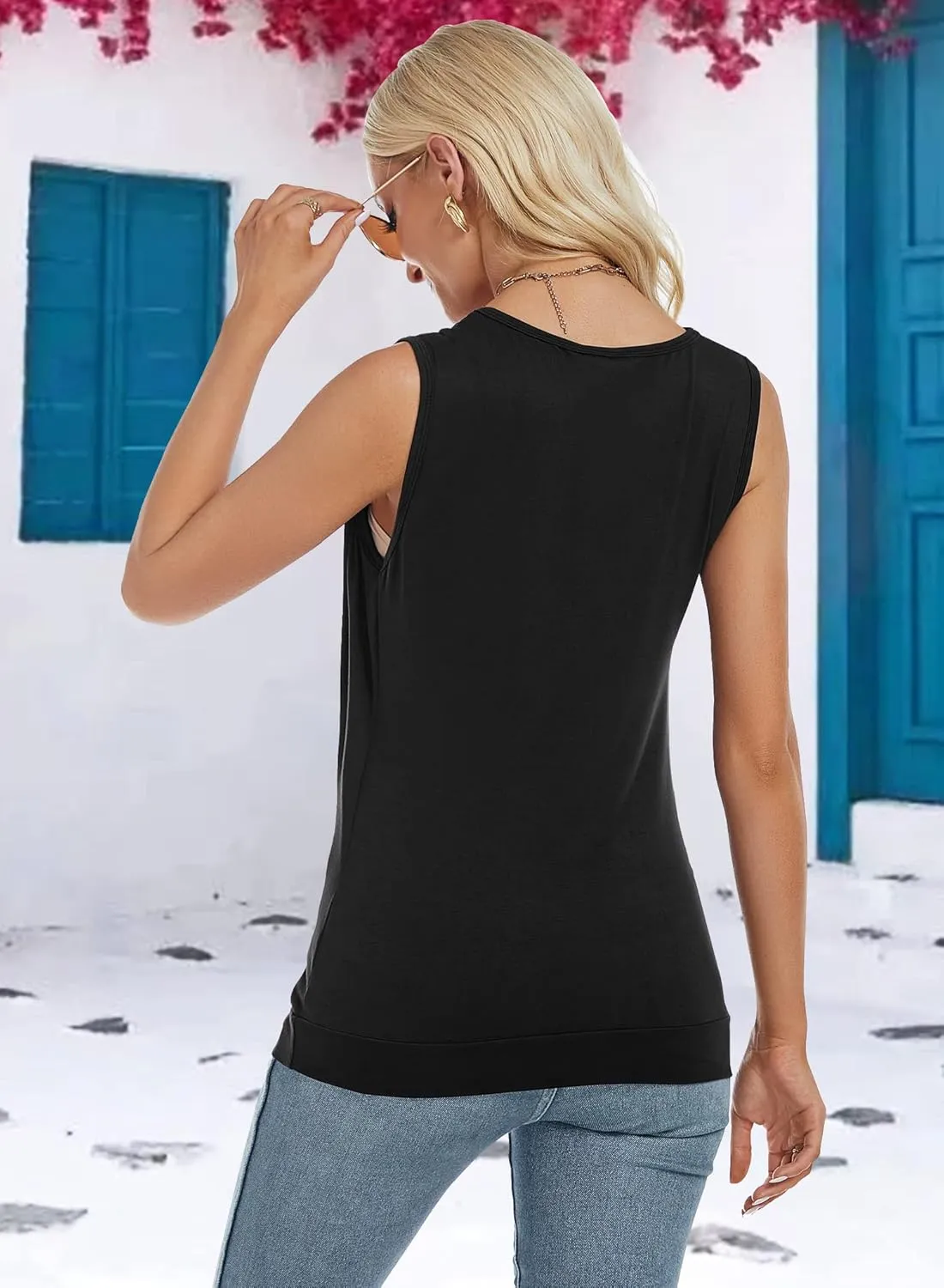 RANPHEE Womens Summer Casual Sleeveless Hide Belly Fat Banded Bottom Wrap Tops T-Shirts