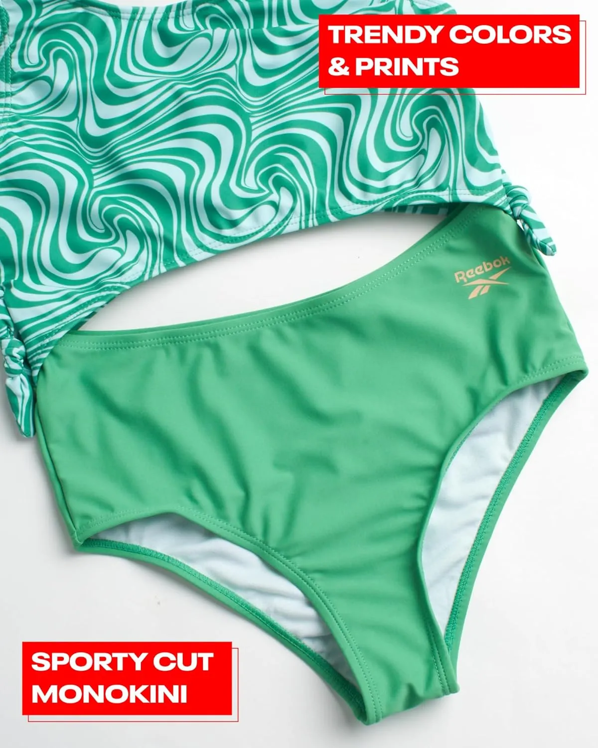 Reebok Girls' Bathing Suit Set - 3 Piece Quick Dry T-Shirt and Skirt with One Piece Cut Out Monokini Swimsuit - Swimwear Set