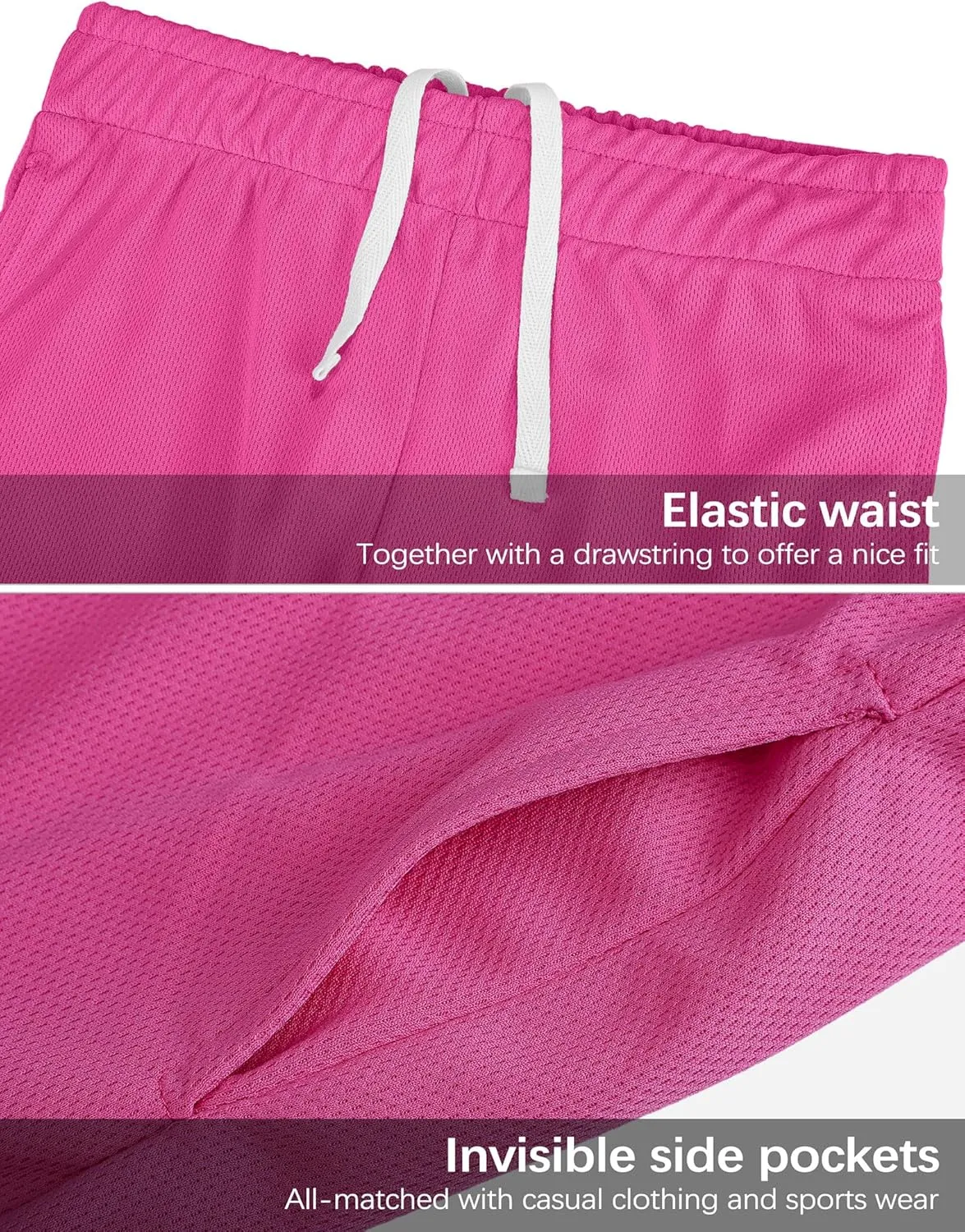 Resinta 5 Pack Youth Girls Mesh Athletic Shorts Quick Dry Basketball Soccer Running Gym Shorts with Drawstring Pocket