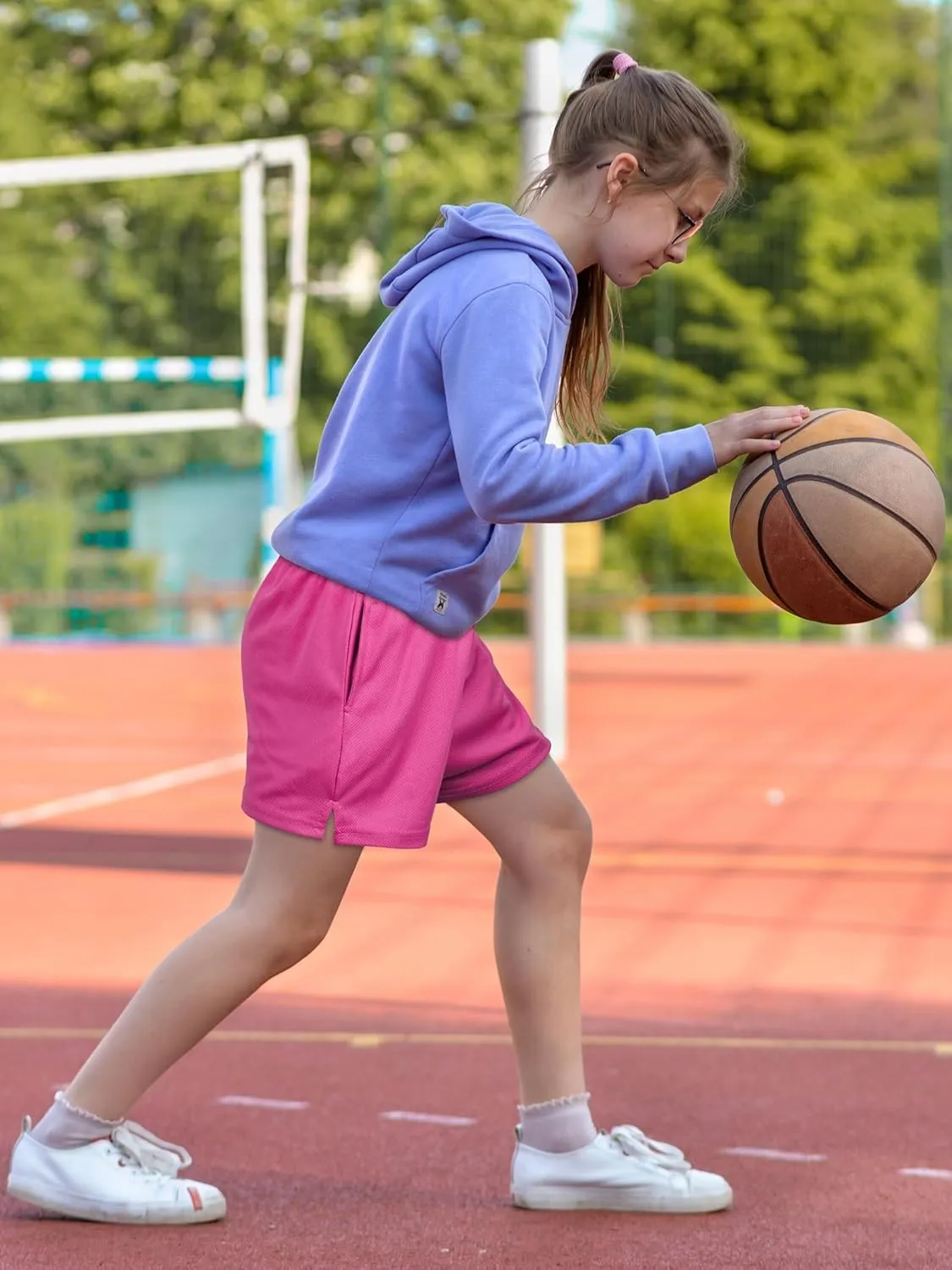 Resinta 5 Pack Youth Girls Mesh Athletic Shorts Quick Dry Basketball Soccer Running Gym Shorts with Drawstring Pocket