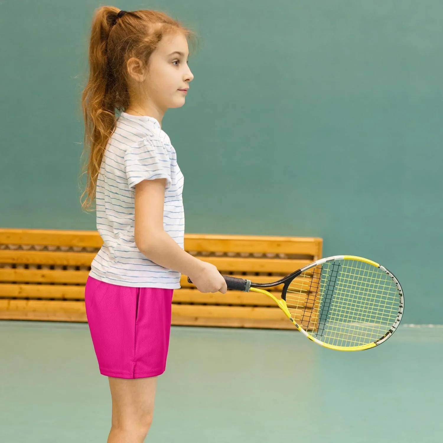 Resinta 5 Pack Youth Girls Mesh Athletic Shorts Quick Dry Basketball Soccer Running Gym Shorts with Drawstring Pocket