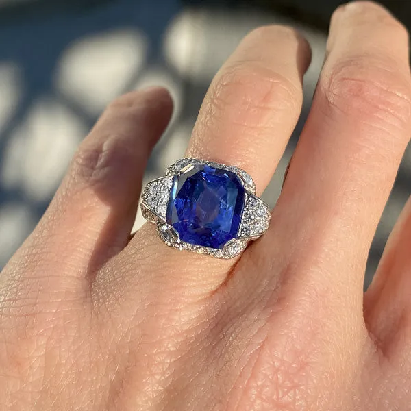 Retro Sapphire 10.38ct(no heat) & Diamond Ring