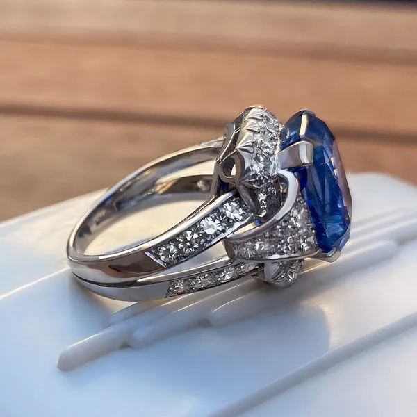 Retro Sapphire 10.38ct(no heat) & Diamond Ring