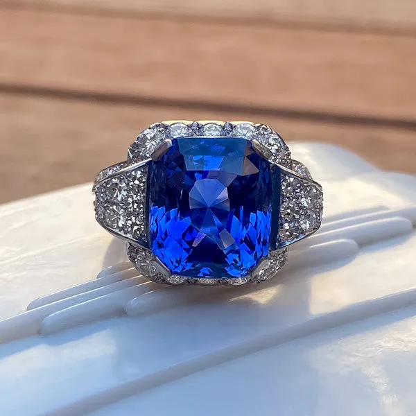 Retro Sapphire 10.38ct(no heat) & Diamond Ring