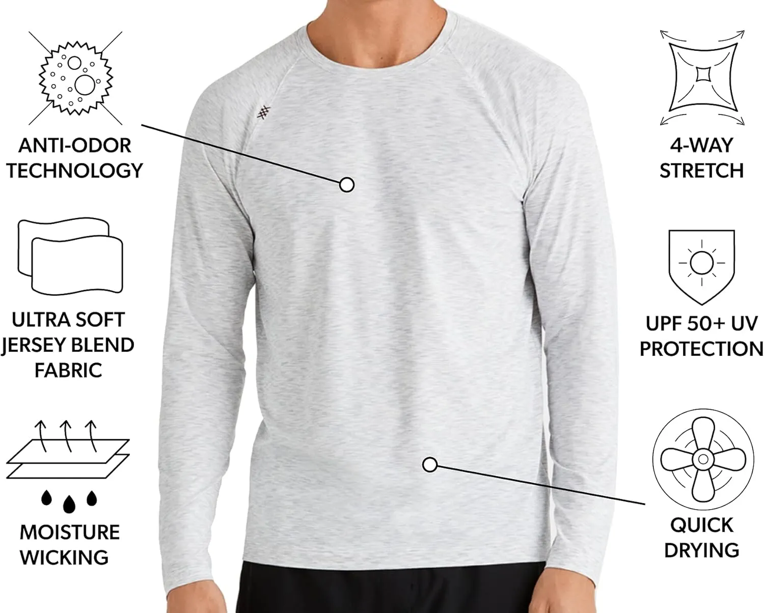 Rhone Reign Mens Long Sleeve Workout Shirts, Anti-Odor, Quick Dry Mens Gym Shirts, UPF 50 