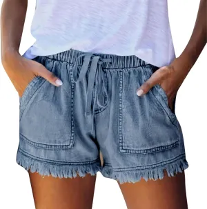 Ripped Jean Shorts Womens Roll Up Stretchy Denim Shorts Summer Low Rise Button Jean Short Casual Blue Jeans