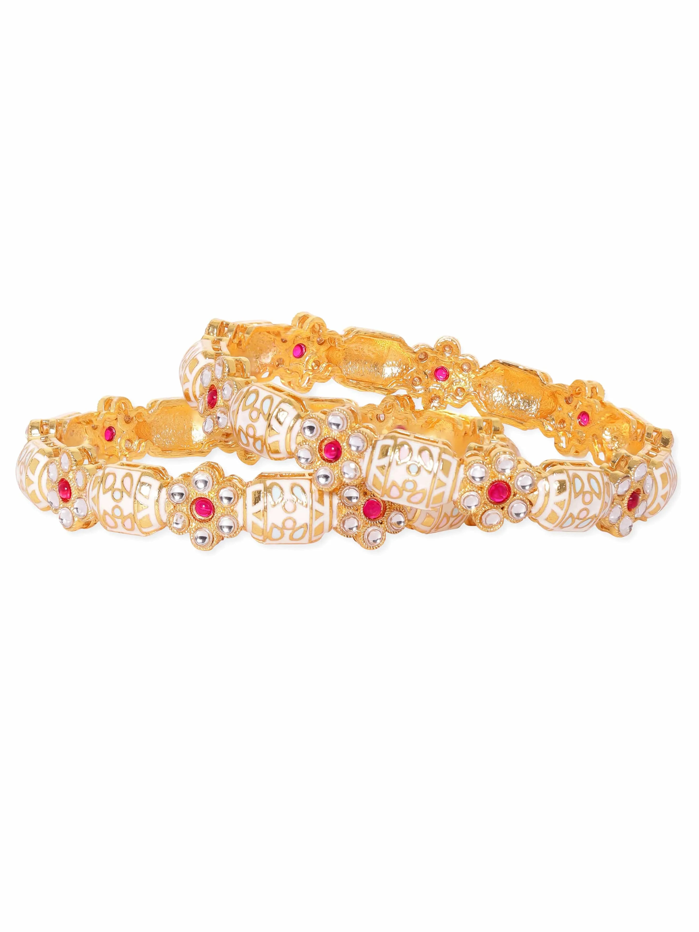 Rubans Set Of 2 -22K Gold Plated -enameled Stone Studded Bangles