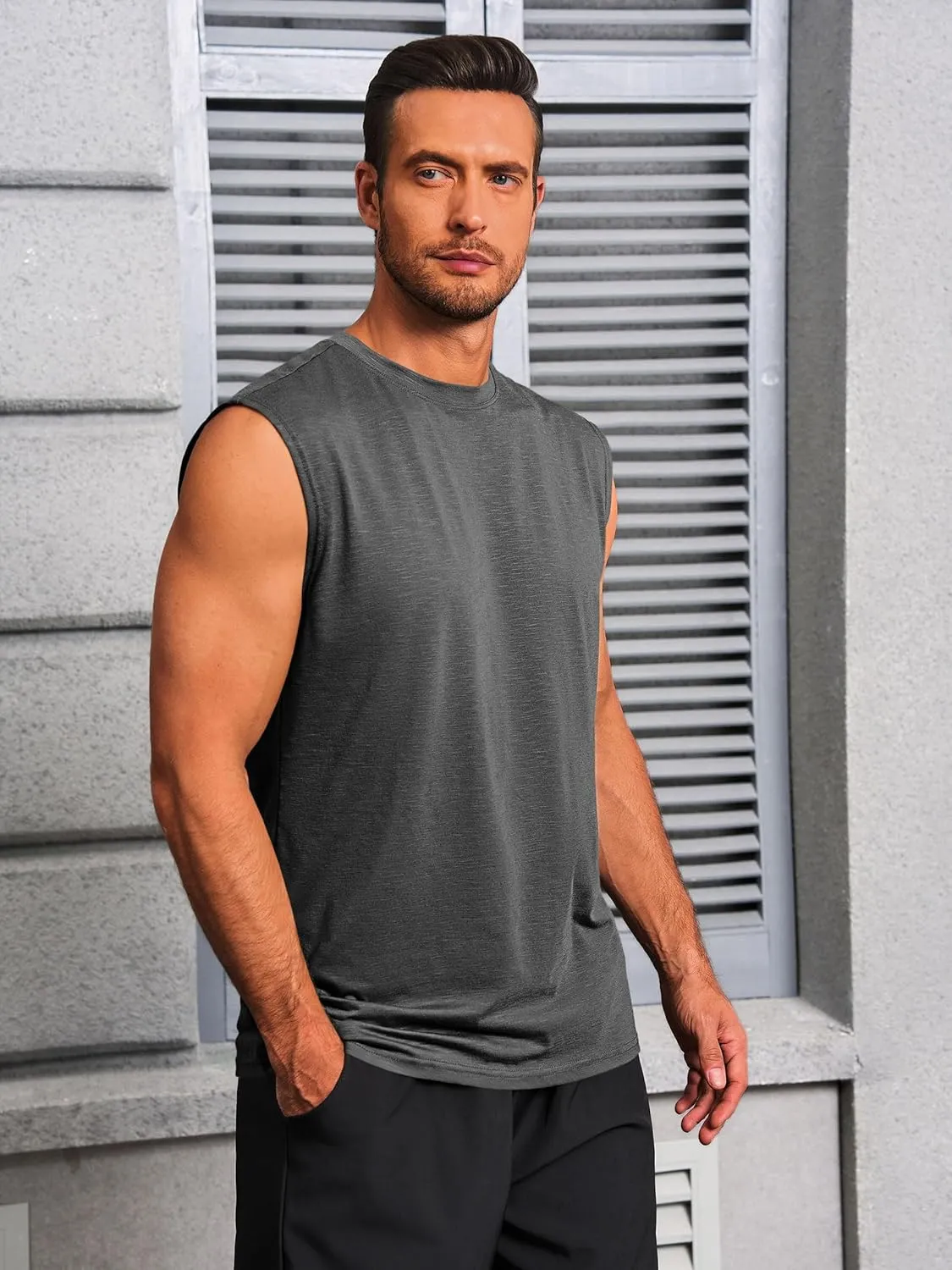 Runcati Mens Workout Tank Tops Sleeveless Muscle Cut Off Shirt Athletic Gym T Shirts