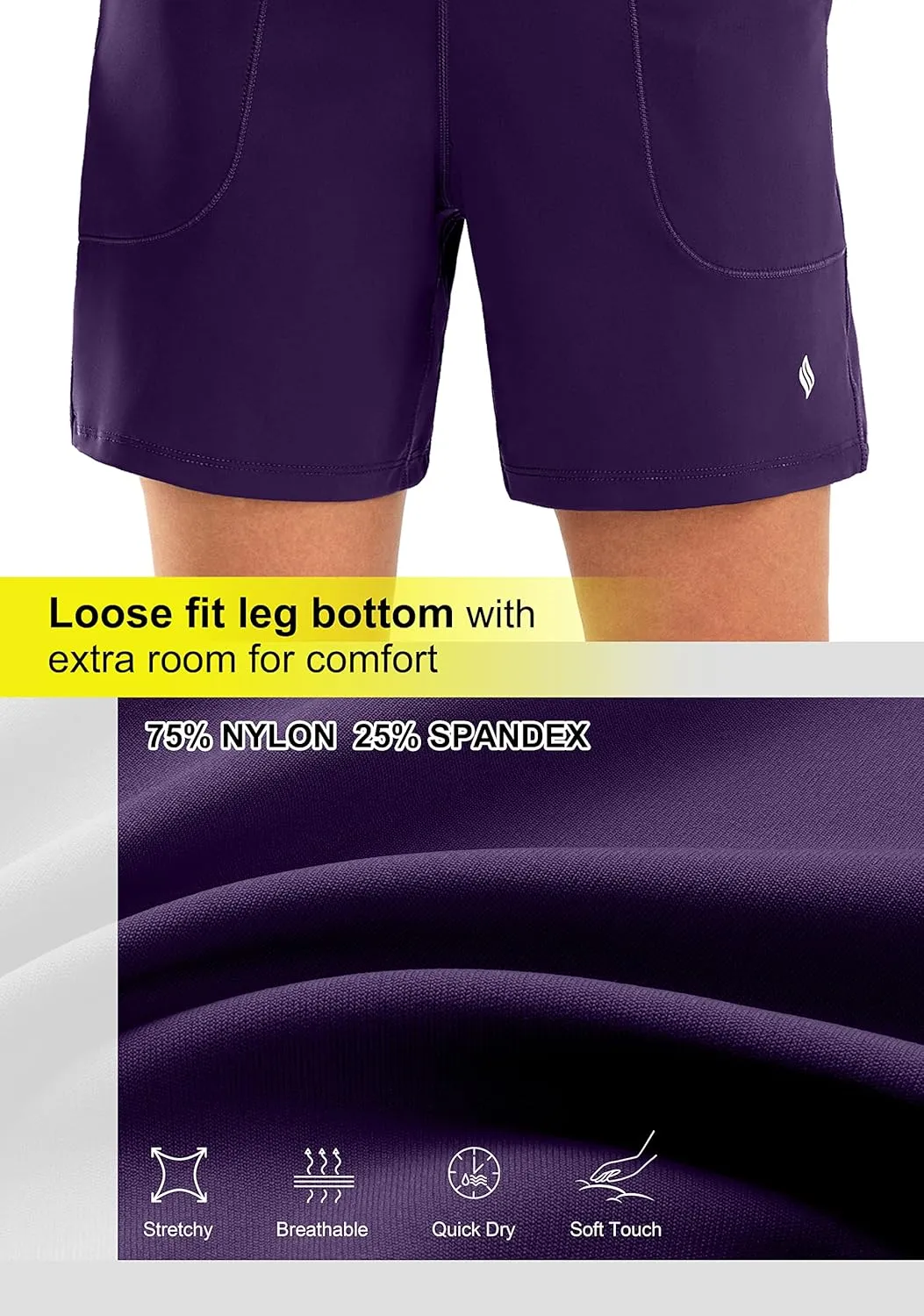 SANTINY Women's 6'' Athletic Long Shorts with 4 Pockets High Waisted Bermuda Shorts for Women Walking Running Casual