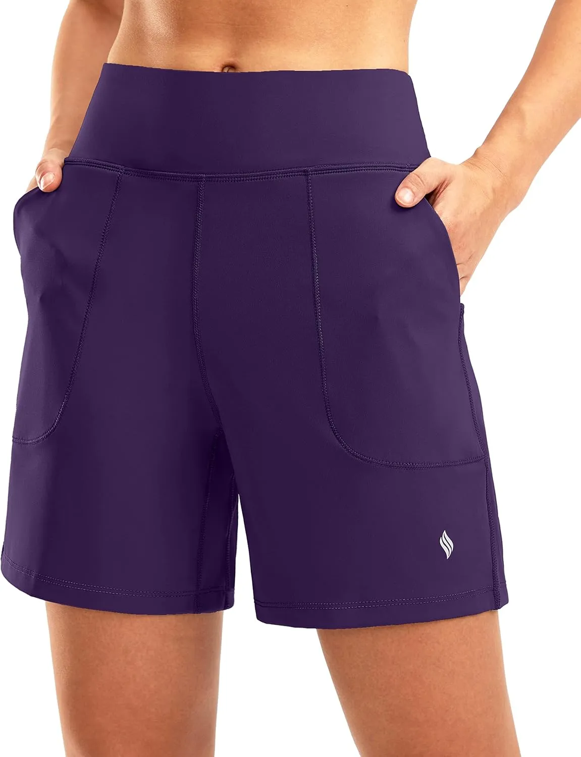 SANTINY Women's 6'' Athletic Long Shorts with 4 Pockets High Waisted Bermuda Shorts for Women Walking Running Casual