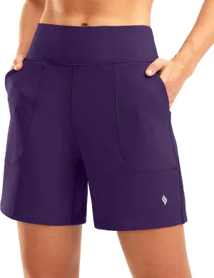 SANTINY Women's 6'' Athletic Long Shorts with 4 Pockets High Waisted Bermuda Shorts for Women Walking Running Casual