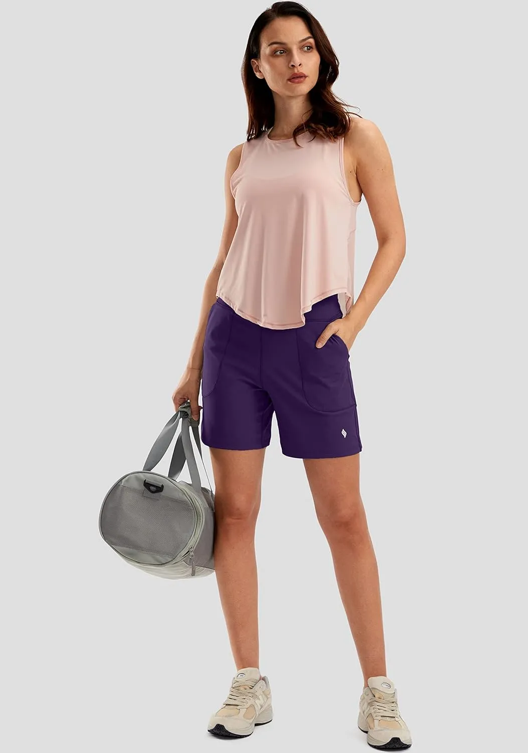 SANTINY Women's 6'' Athletic Long Shorts with 4 Pockets High Waisted Bermuda Shorts for Women Walking Running Casual