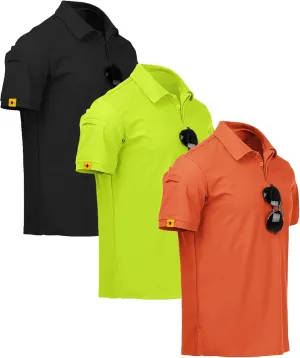 SCODI 3 Pack Mens Polo Shirts Short Sleeve Tactical Shirts Performance Athletic Moisture Wicking Golf Shirt for Men