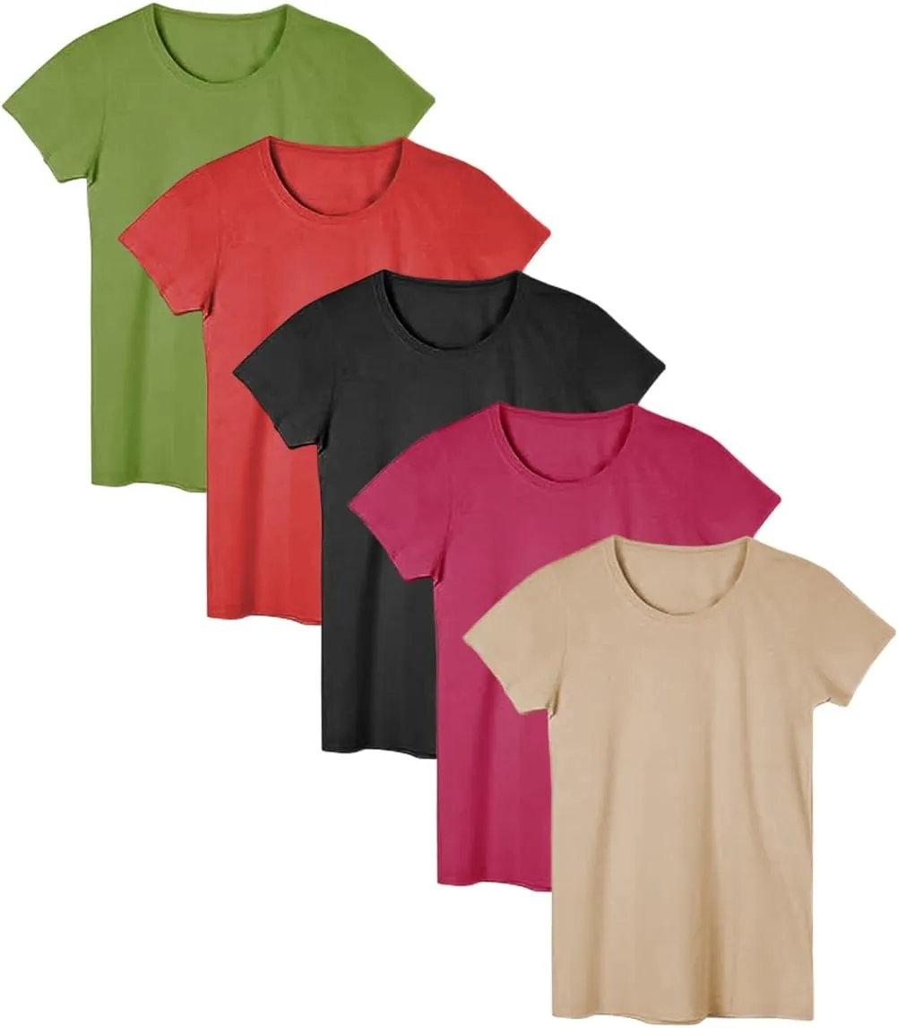 Sexy Basics Women's Cotton Stretch Color T Shirts | Casual & Active Basic Tops | Multi Packs