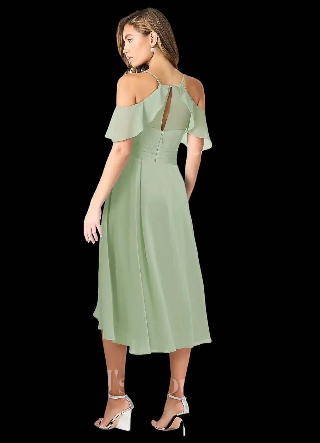 Short Bridesmaid Dresses for Women Cold Shoulder Formal Gown High Low Evening Dress with Sleeves