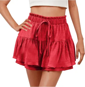 Shorts for Women 2025 High Waisted Ruffle Summer Casual Skorts Flowy Pleated Mini Skirts Swing Beach Vacation Shorts