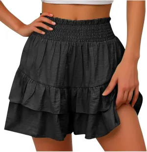Shorts for Women Ruffled Hem High Waisted Flowy Casual Summer Skirt Shorts Loose Fit Resort Wear Fashion Clothes