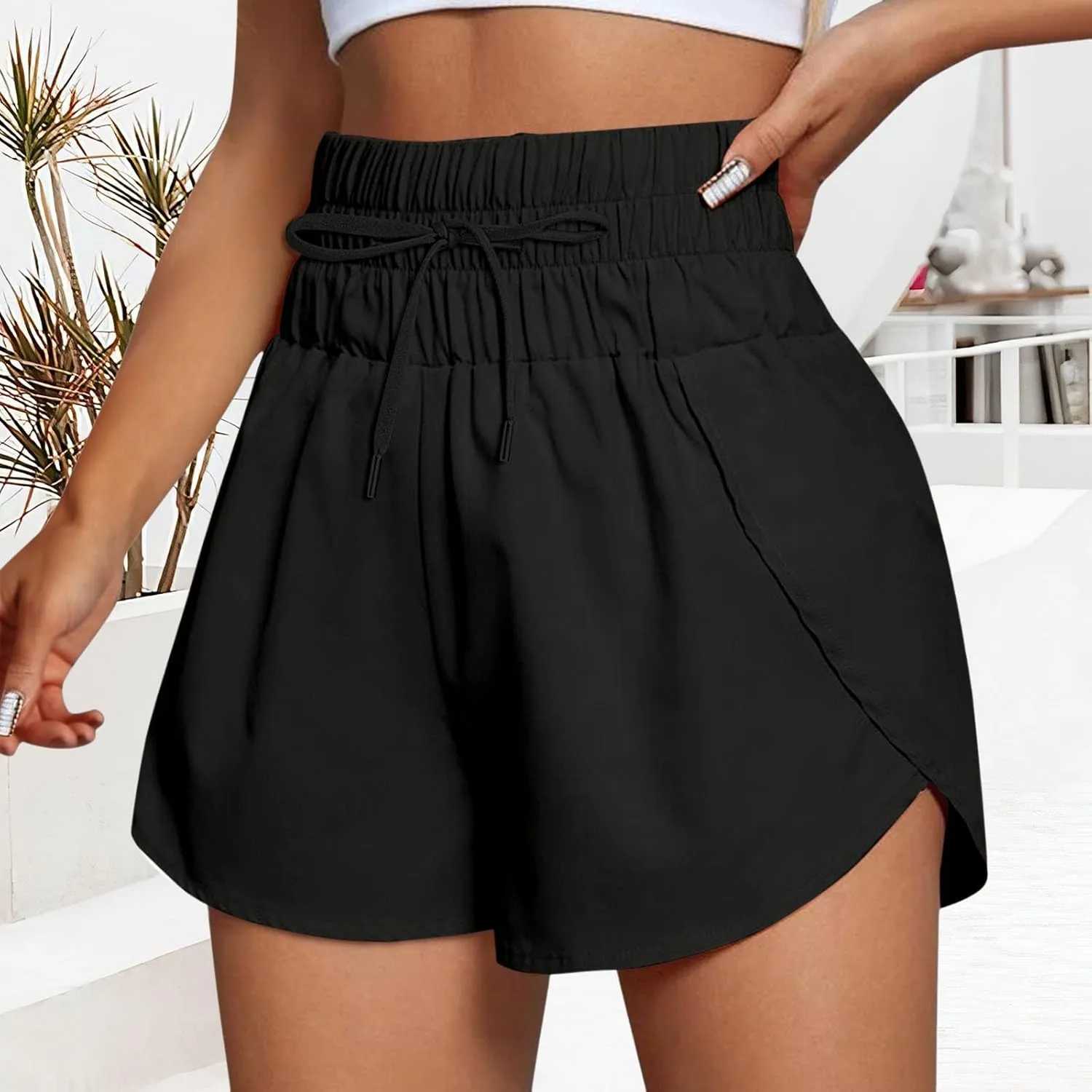 Shorts for Women Summer Casual Wide Leg Loose High Waist Elastic Dressy Beach Shorts 2025 Outfits Comfy Clothes